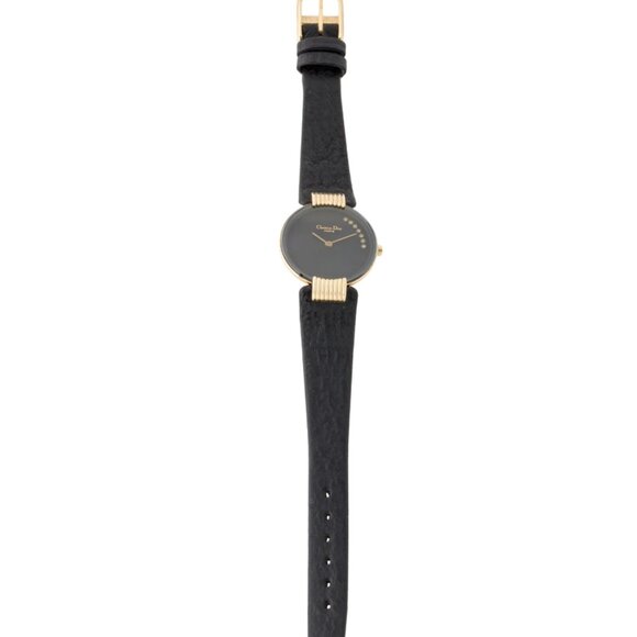 Christian Dior Ladies Paris Gold Black Strap Watch